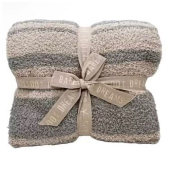 Barefoot Dreams CozyChic Throw Blanket Heather Stripe Cream-Dove
